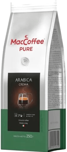 Кофе жар.натур в зернах 0,250 гр пак ТМ "MacCoffee PURE Arabica Crema"