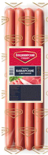 Сосиски Баварские с ветчиной ц/ф (газ) 350 гр, Владпродукт