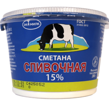 Эко Сметана Экомилк "СЛИВОЧНАЯ" мдж 15%  180 гр