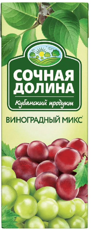 Сочная Долина 0,2л Сокосодержащий напиток из яблок, винограда и черноплодной рябины "виноградны