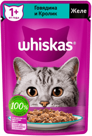 Whiskas Пауч 75г Желе Говядина/Кролик